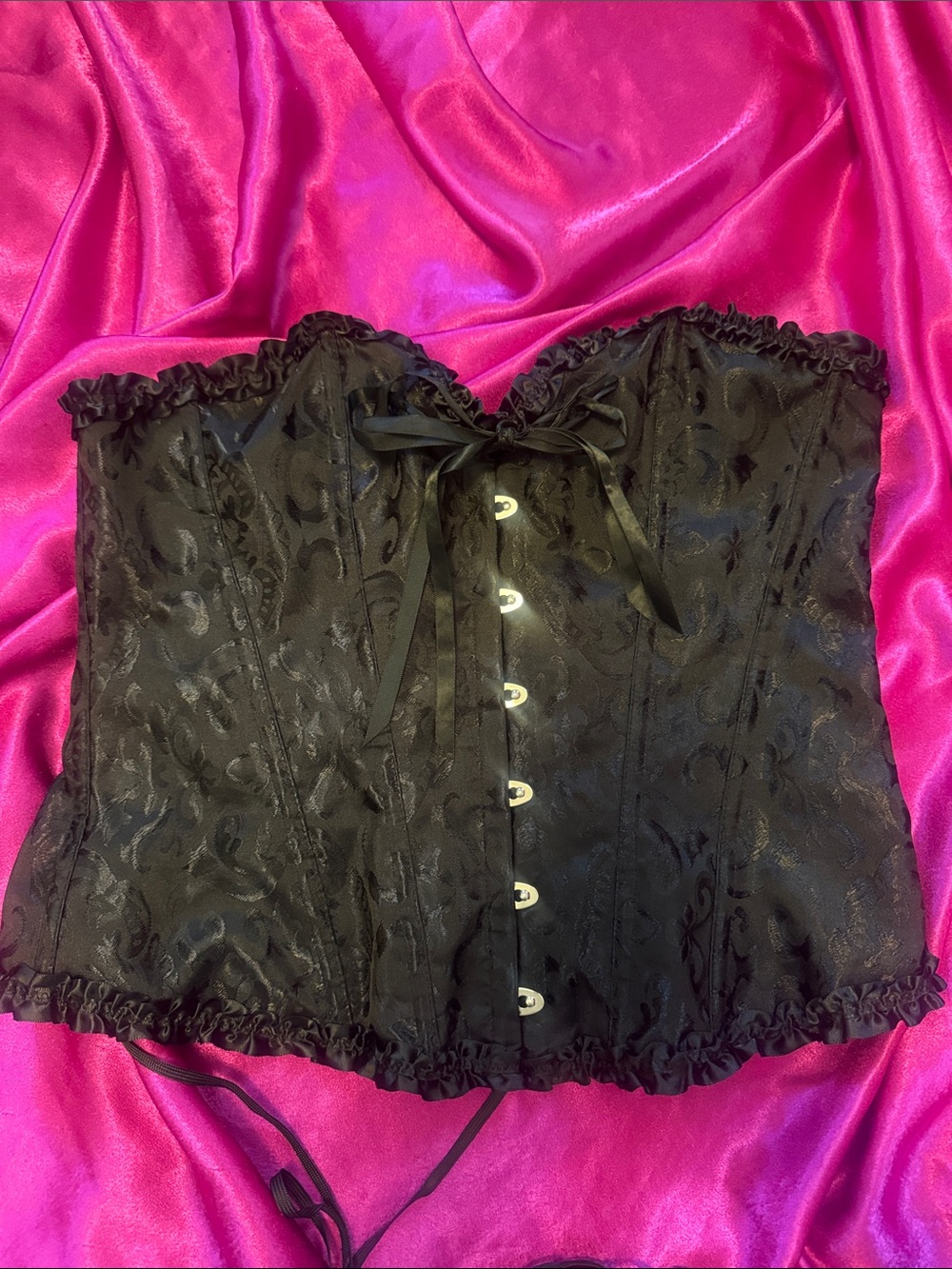Black Floral Lace Corset Bustier with Front Hook Closure lace up back size XL